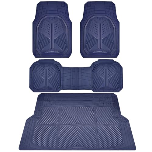 CAR PASS Heavy Duty Rubber Car Mats with Cargo Liner, Deep-Dish Car Floor Mats and Trunk Mat All Weather, Universal Trim-to-Fit for SUVs Trucks Sedans, Waterproof Anti-Slip, Trimmable V12 Blue - color: Blue Full Set