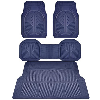 CAR PASS Heavy Duty Rubber Car Mats with Cargo Liner, Deep-Dish Car Floor Mats and Trunk Mat All Weather, Universal Trim-to-Fit for SUVs Trucks Sedans, Waterproof Anti-Slip, Trimmable V12 Blue - color: Blue Full Set