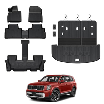 Floor Mats for Kia Telluride 2020-2025, All Weather Floor Mats Trunk Cargo Liner with Backrest Protectors Accessories, Full Coverage Set (Fit 7/8 Sests) - size: For Kia Telluride | 2020-2025