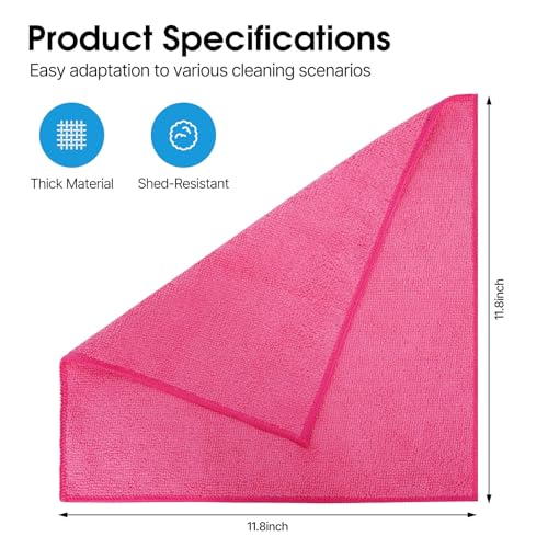 QYL Microfiber Cleaning Cloth,12 Pack Cleaning Rags, Cleaning Towels with 4 Color Assorted, 11.8"X11.8"(Green/Blue/Yellow/Pink)