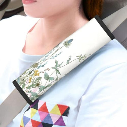 Seat Belt Cover Pad Wildflowers Leaves Soft Safety Car Automotive Seat Belt Pads Cushion Shoulder Strap Covers for Cars or Bags, 2 Pcs - color: Wildflowers Leaves