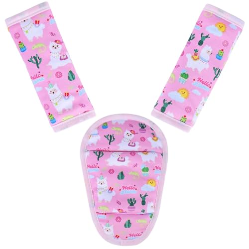 3 Pcs Car Seat Stroller Straps Pads for Baby, Newborn Soft Shoulder Strap and Crotch Covers, Universal Shoulder Straps Pads for Car Seat, Pushchair, High Chair (Pink Alpaca) - color: Pink Alpaca