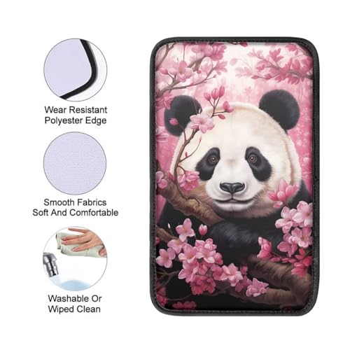 Dreaweet Car Armrest Cover Cherry Blossoms Panda Car Accessories Center Console Cover Replacement,Universal Armrest Cover for Car Center Console for Truck Sedan SUV - color: Cherry Blossoms Panda