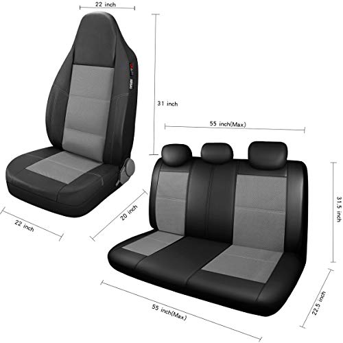 P&J AUTO Leather and Mesh High Back Car Seat Cover Full Set Integrated Bucket Seat Airbag Compatible (Grey) - color: Black and Grey