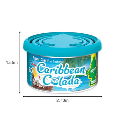 LITTLE TREES Car Air Freshener | Fiber Can Provides Long Lasting Scent for Auto or Home | Recycled Fiber | Caribbean Colada, 4 Air Fresheners - color: Caribbean Colada