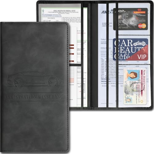 Car Accessories Registration and Insurance Holder,Leather Essential Card Magnetic Shut Vehicle Glove Box Organizer Case for Auto Driver License Document Truck Motorcycle Boat Men Women,Black - color: Black Classic