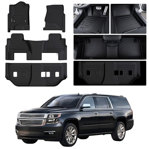Floor Mats for 2015-2018 2019 2020 Chevy Suburban/GMC Yukon XL-8 Seats (Not for Yukon) TPE All Weather Floor Liner for Chevy Suburban Accessories (2nd Row Bench Seats) - size: 2015-2020 Suburban 8 Seats-Floor Mats