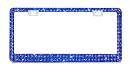 Bling Rhinestone License Plate Frame for Women, Sparkly License Plate Frames| Stainless Steel Frames & Over 1200 pcs Finest 14 Facets Glass Crystals Premium Diamond(Dark Blue) - color: dark blue