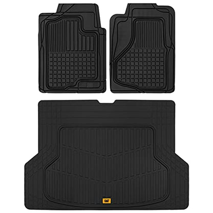 CAT® Large Heavy Duty Rubber Floor Mat & Cargo Trunk Liner for Car, SUV, Van, Sedan, Truck – Trim-to-Fit, All-Weather Deep Dish Ridges for Dirt Protection, Front and Rear Mats Black - style: DuraShield Cargo Combo