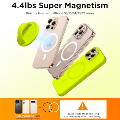 Magnetic Phone Grip Ring Holder, Liquid Silicone Magnet Cell Phone Grip Finger Loop, Compatible with Magsafe, Back of Phone for iPhone 17/16/15/14/13/12 Series, Neon Yellow - color: Neon Yellow
