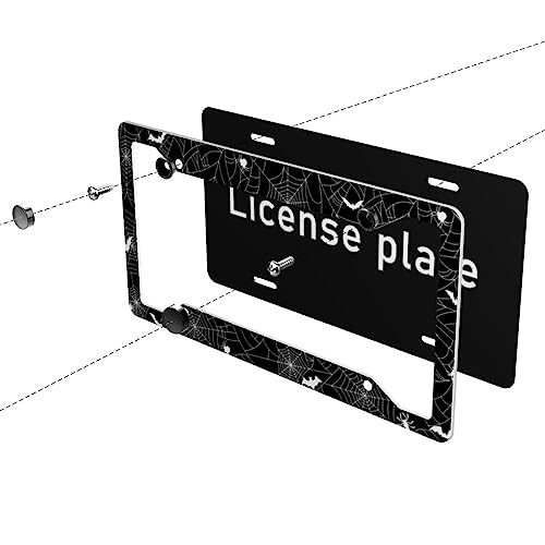 Halloween Spider Web License Plate Frame 2 Pack License Plate Holder Universal Aluminum License Plate Cover Car Accessories for Men Women - color: Halloween