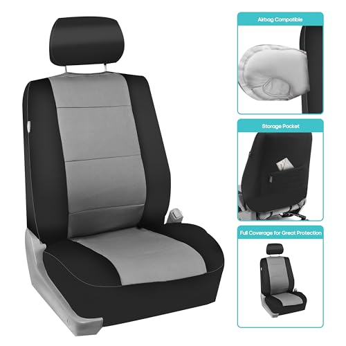 FH Group Waterproof Neoprene Car Seat Covers Front Set – Universal Fit Front Seat Covers with Storage Pockets, Airbag Compatible Automotive Seat Covers for Cars, SUVs & Vans, Gray - color: Gray, style: Front Set