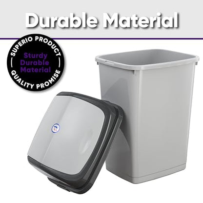 Superio Kitchen Trash Can 13 Gallon with Swing Lid, Plastic Tall Garbage Can Outdoor and Indoor, Large 52 Qt Recycle Bin and Waste Basket for Home, Office, Garage, Patio, Restaraunt (Smoke) - size: 13 Gallon, style: 1 Pack
