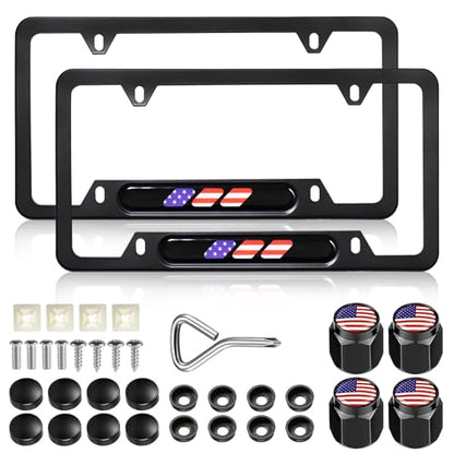 LIN KANG American Flag License Plate Frame Holder - 2 Pack Patriotic Universal Aluminum US Flag Car Plate Frame Covers Accessory with Screws Fasteners Caps - color: Patriotic US Flag
