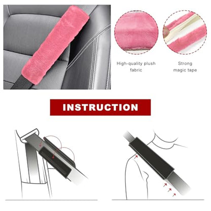 Sun Walker 2PCS Seat Belt Shoulder Pads, Fluffy Soft Plush Auto Seat Belt Pads for Protecting Your Neck & Shoulder, Comfortable Seatbelt Cover Warm Protective Cushion for Most Cars (Pink) - color: Pink