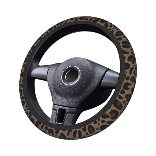 Cheetah Print Steering Wheel Cover Coffee Leopard Print Steering Wheel Cover Breathable Universal for 15 Inch Anti-Slip Car with 2 Pieces Car Coasters Suitable for Men Women Cheetahs - color: Cheetah Print