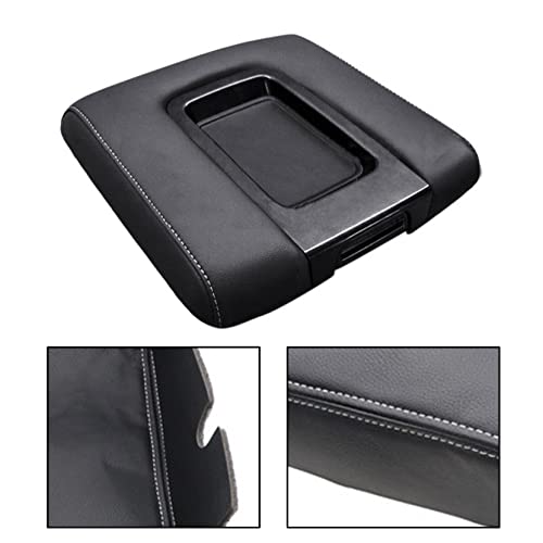 Priprilod Leather CAR Center Console Lid Armrest Replacement Cover Black with Gray Stitch Compatible with Chevy Silverado/GMC Sierra (40/20/40 Split Bench Seat) 2014 2015 2016 2017 2018 - color: Black with Gray Stitch