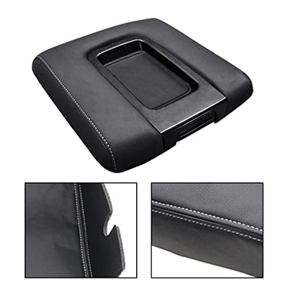 Priprilod Leather CAR Center Console Lid Armrest Replacement Cover Black with Gray Stitch Compatible with Chevy Silverado/GMC Sierra (40/20/40 Split Bench Seat) 2014 2015 2016 2017 2018 - color: Black with Gray Stitch