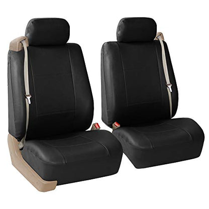 FH Group Front Set Faux Leather Car Seat Covers Low Back Seat with Removable Headrest, Universal Fit, Airbag Compatible Car Seat Cover for SUV, Van, Black - color: Black