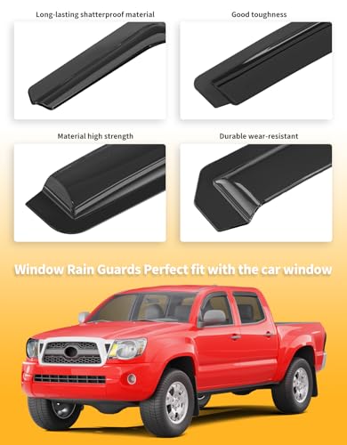 Outside-Mount Window Rain Guards Fit for Toyota Tacoma 2005-2015 Double Cab, Extra Durable Window Visors Wind Deflector Dark Smoke Vent Shades Truck Car Tape-on with Thicker 4PCS - size: Fit for 2005-2015 Toyota Tacoma