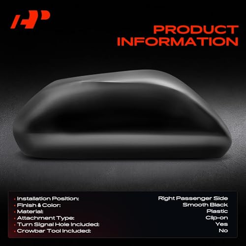 A-Premium Passenger Side Rearview Mirror Cover Cap - Compatible with Toyota Camry 2018-2024, Avalon 2019-2022 - Smooth Black, with Turn Signal Hole - style: Right Passenger Side