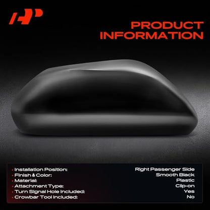 A-Premium Passenger Side Rearview Mirror Cover Cap - Compatible with Toyota Camry 2018-2024, Avalon 2019-2022 - Smooth Black, with Turn Signal Hole - style: Right Passenger Side