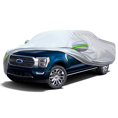 KEYOOG Truck Pickup Car Cover, 6-layer All-weather Waterproof, Heavy Outdoor Car Cover, Universal in All Seasons, Snow Protection, Acid Rainproof, Sunscreen, UV Protection, length Up to 220 "- Silvery - color: Green reflective strip, size: 8/ P-M For Pick