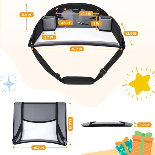 Kids Travel Tray for Toddler Carseat, Road Trip Activities Essentials, Kids Lap Desk Tray with Tablet Holder Stand and Dry Erase Board, Grey - color: Grey