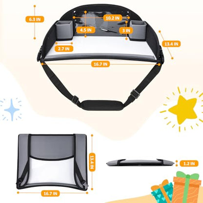 Kids Travel Tray for Toddler Carseat, Road Trip Activities Essentials, Kids Lap Desk Tray with Tablet Holder Stand and Dry Erase Board, Grey - color: Grey