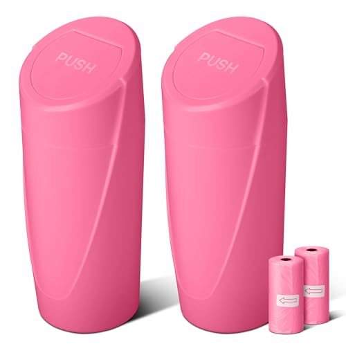 Car Trash Can Bin with Lid-2 Packs Car Garbage Can Cup Holder-Rose Red Mini Leakproof Vehicle Trash Garbage Can Bin with 40pcs Trash Bags-Car Organizers and Storage for Front Back Seat Accessories - color: Rose Red,Rose Red