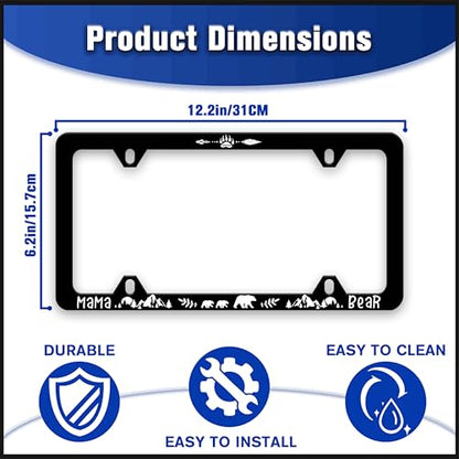Mama Bear License Plate Frame Animal Forest Mountain License Plate Holders Funny Auto Accessory Bracket Stainless Steel License Plate Frames with Screws for Women Men 6x12 Inch 4 Holes - color: Mama Bear
