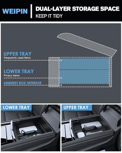 for 4PCS Double Layer Center Console Armrest Organizer&Cup Holder Insert&Wireless Mat Compatible with 2024-2026 Chevy Traverse - color: Traverse 24-26 Armrest Tray 4PCS