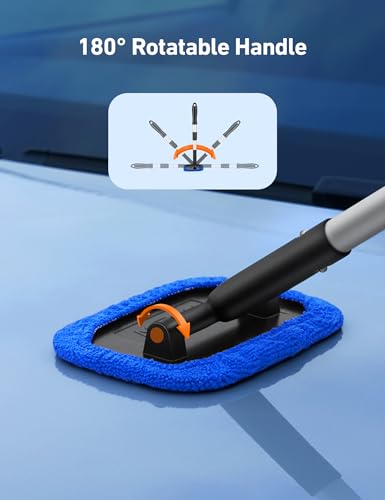 AstroAI Windshield Cleaner Tool, Microfiber Car Window Cleaner with 4 Reusable and Washable Microfiber Pads and Extendable Handle Auto Inside Glass Wiper Kit, Blue - color: Blue