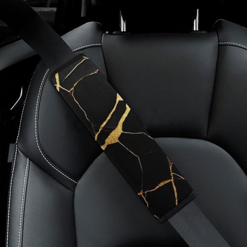 Fashion Car Seat Belt Covers Soft Cushion Pad Car Shoulder Strap Harness Pad Black Marble Gold Texture - color: Color346