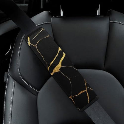 Fashion Car Seat Belt Covers Soft Cushion Pad Car Shoulder Strap Harness Pad Black Marble Gold Texture - color: Color346