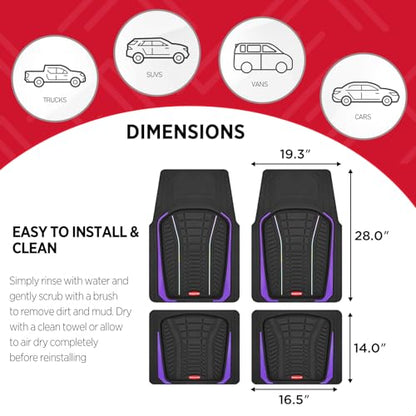 Rubbermaid Car Floor Mats Full Set – Premium All-Weather Car Mat with Brushed Aluminum Inserts, Universal Trim-to-Fit Design, Anti-Slip Backing for Cars, SUVs, Trucks, and Vans - color: Purple