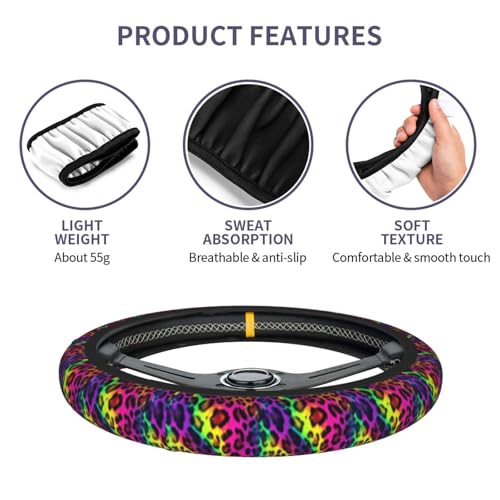 Leopard Print Steering Wheel Covers Non Slip Neoprene Universal 15 Inch Steering Wheel Protector Car Cover for Men Women - color: Leopard