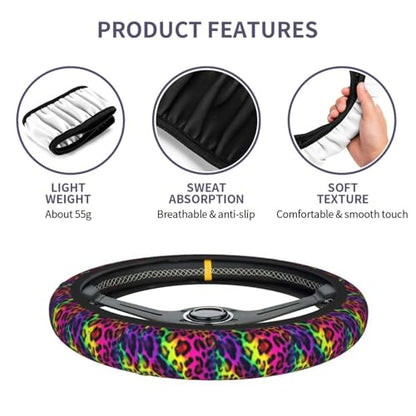Leopard Print Steering Wheel Covers Non Slip Neoprene Universal 15 Inch Steering Wheel Protector Car Cover for Men Women - color: Leopard