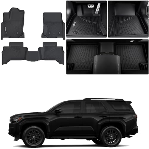 Front mats for 2025 2026 Toyota 4Runner 5-Seat All Weather Protection TPE Rubber Floor Liners for Toyota 4Runner 2025 car mat Accessoriess Odorless Anti-Slip, 1st & 2nd Row - size: For 2025-2026 4runner floor mat