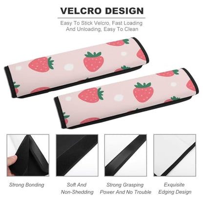 Men's Car Belt Covers 2PCS Fashion Cushion Pad Car Shoulder Strap Harness Pad Cute Pink Strawberry Polka Dot - color: Color356