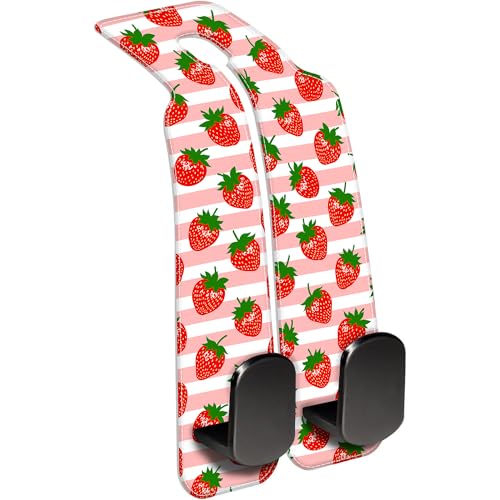 1 Pack Car Seat Headrest Hooks for Purses and Bags Watercolor Pink Strawberry Striped Bag Purse Holder for Car with Double Metal Hooks Car Purse Hanger Hanging Accessories - color: Watercolor Pink Strawberry Striped