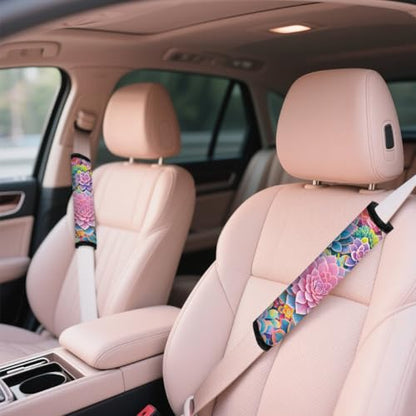2Pcs Soft Auto Seat Belt Cover Pad Succulents Plant Colorful Car Seatbelt Shoulder Cushion for Comfortable Driving, Compatible with All Cars' Seatbelt and Backpack Straps - color: Succulents