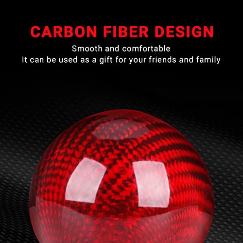 Carbon Fiber Shift Knob Gear,Universal Carbon Fiber Style Round Ball Shift Knob with 3 Adapter Shift Lever (Red) - color: Carbon Fiber(Red)
