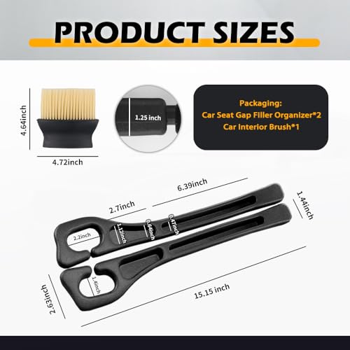 2PCS Car Seat Gap Filler Organizer with Car Brush Interior,No Drop Cars Seat Gap Plug with Storage Slot for Phones,Universal Cars Seats Gaps Filler Strip for Most Vehicles