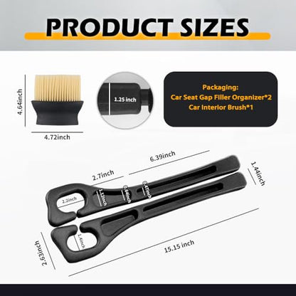 2PCS Car Seat Gap Filler Organizer with Car Brush Interior,No Drop Cars Seat Gap Plug with Storage Slot for Phones,Universal Cars Seats Gaps Filler Strip for Most Vehicles