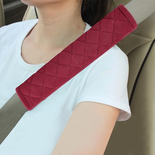 Amooca Automotive Seat Belt Cover Soft Suede Universal Fit Seatbelt Shoulder Pad Neck Protector Cushions for SUV Trucks Airplane Backpack 2 Pack Wine Red - color: Wine Red