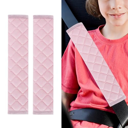 JOYCOURT 2PCS Universal Car Seatbelt Strap Cover, Long Crystal Velvet Shoulder Pad Cover Kit for Adults and Children, Helps Avoid Friction on Shoulder and Neck, Fits All Cars and Packs (Pink) - color: Pink