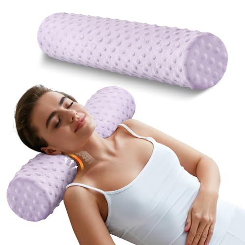 Memory Foam 5" Round Pillow, Cervical Neck Pillow for Pain Relief, Cylinder Pillows 18"x 5", Removable Cover, Neck Roll Pillow for Sleeping, Purple Velvet Dots - color: Velvet Dots Purple, size: 5"H