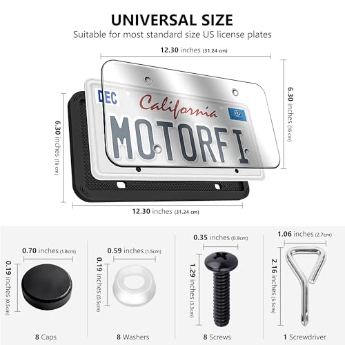 2 Pcs Silicone License Plate Frames with 2 Clear Polycarbonate Covers, Rust-Proof, Weather Resistant, Easy Installation, Premium License Plate Protector, Covers & Frames with 2 Drainage Holes