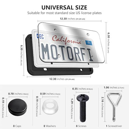 2 Pcs Silicone License Plate Frames with 2 Clear Polycarbonate Covers, Rust-Proof, Weather Resistant, Easy Installation, Premium License Plate Protector, Covers & Frames with 2 Drainage Holes